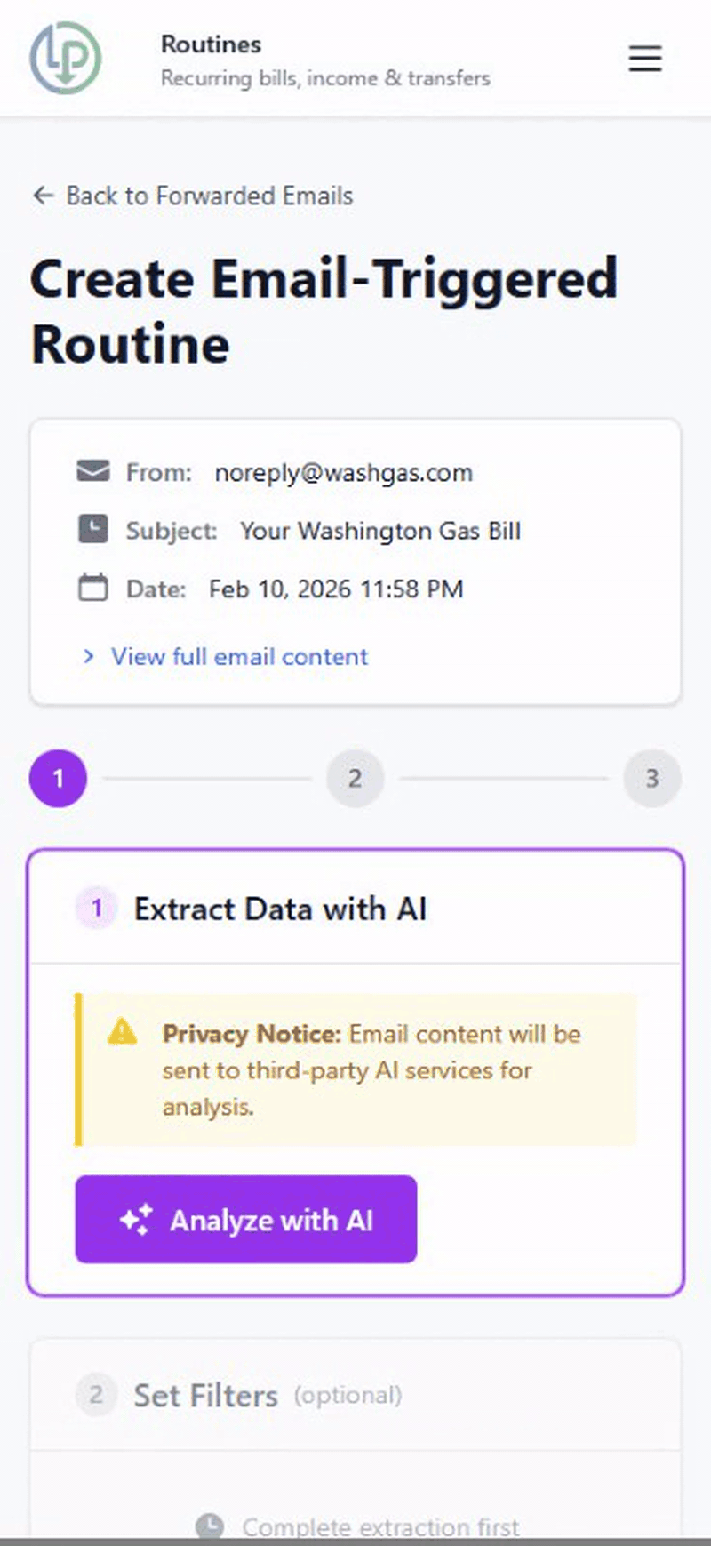 AI Statement & Bill Detection - Less Panic mobile view